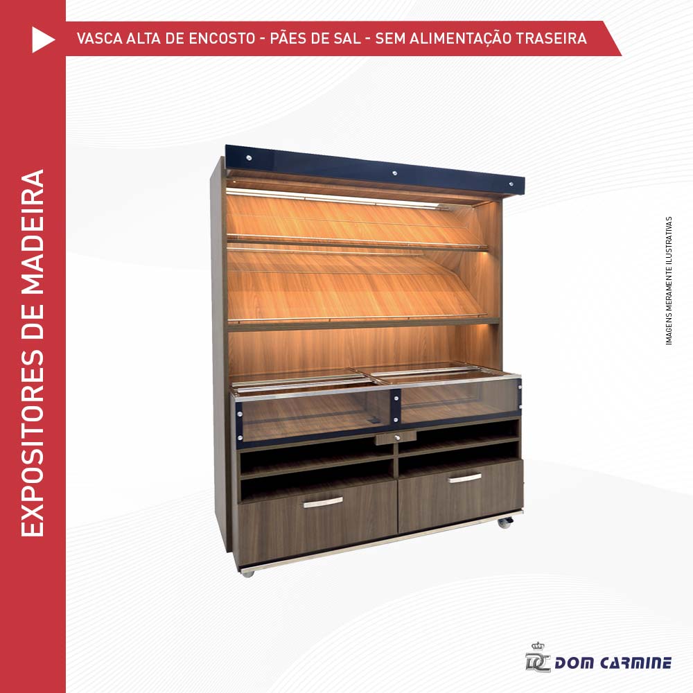 Expositores inox VASCA ALTA DE ENCOSTO PAES DE SAL SEM ALIMENTACAO TRASEIRA dom carmine padarias lanchonetes refrigeracao industrial refrigeracao comercial cozinha industrial inox domni solucoes empres