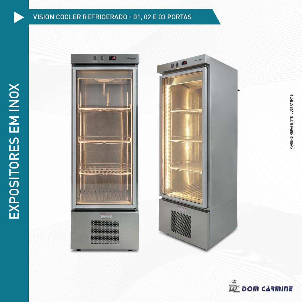 Expositores inox VISION COOLER FREEZER 01 02 E 03 PORTAS dom carmine refrigeracao industrial refrigeracao comercial cozinha industrial domni solucoes empresariais